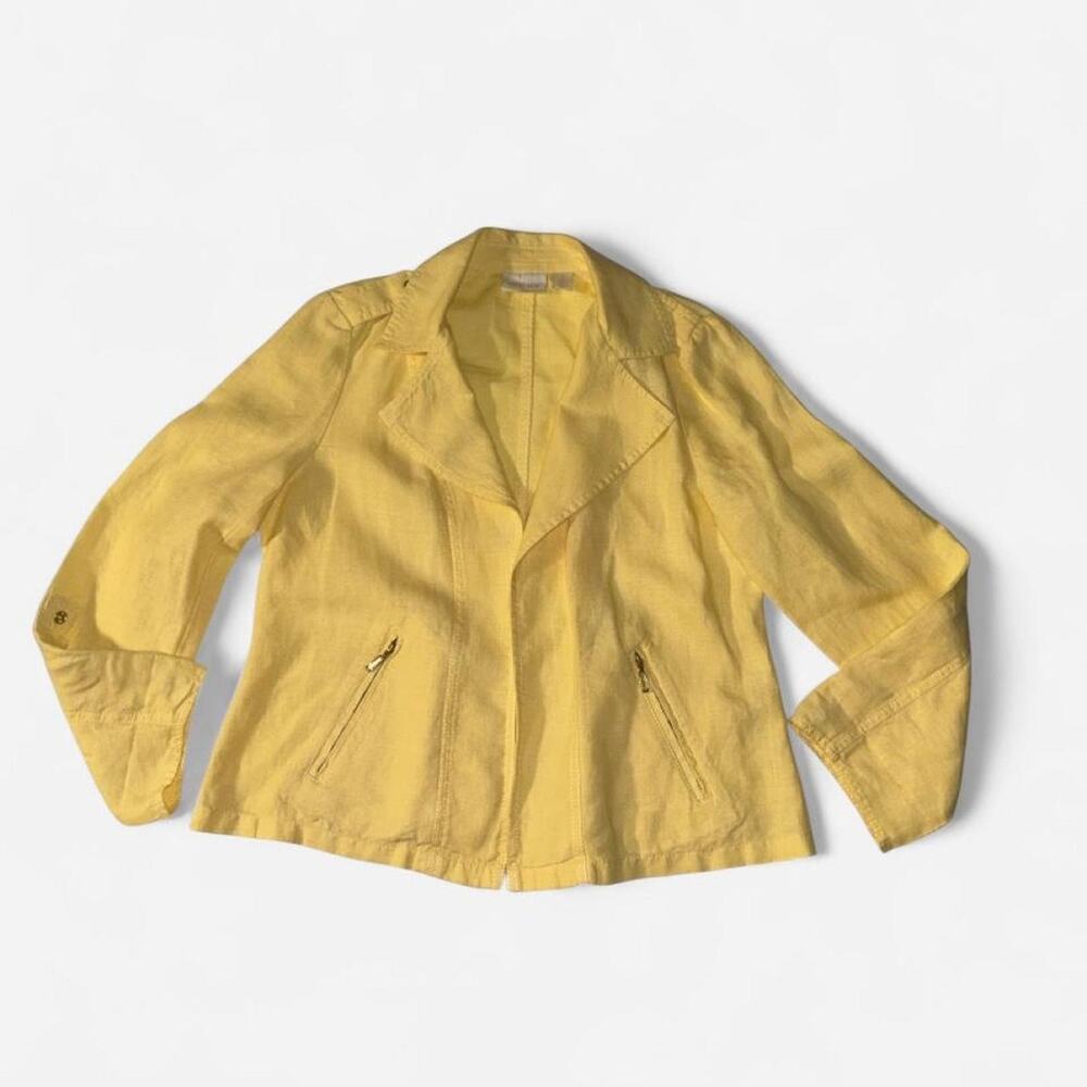 Chicos 100% Linen Moto Jacket Tab Sleeves Sz 1